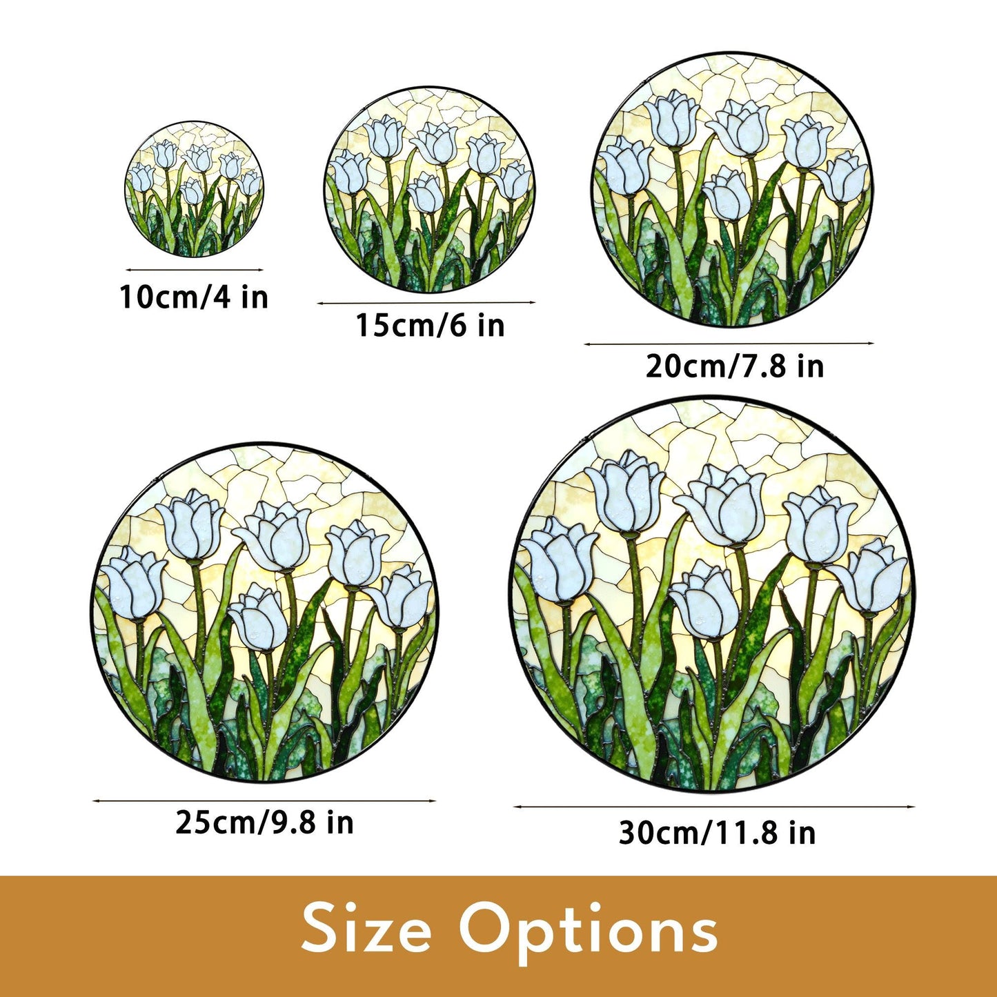 White Tulip Garden Round Glass Suncatcher Window Art Gift for Mothers Day or Spring Birthday