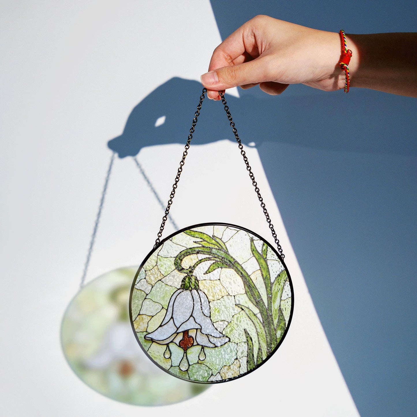 White Bell Flower Stained Glass Suncatcher Floral Window Hanging Gift for Moms and Garden Lovers