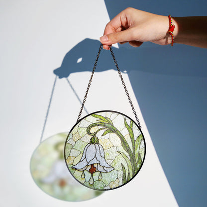 White Bell Flower Stained Glass Suncatcher Floral Window Hanging Gift for Moms and Garden Lovers