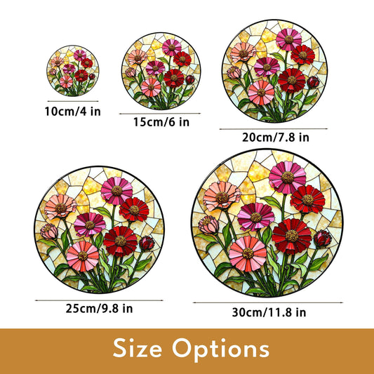 Pink Red Wildflowers Suncatcher Stained Glass Window Decor Gift for Mom Mother Birthday Garden Lover