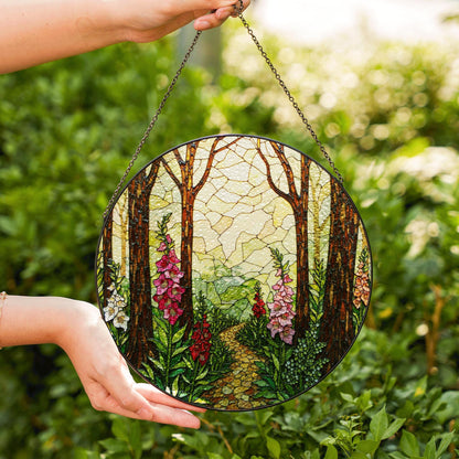 Forest path flower glass suncatcher stained glass woodland window hanging gift for nature lover mom