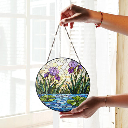 Purple iris garden stained glass suncatcher window decor floral ornament mothers day gift