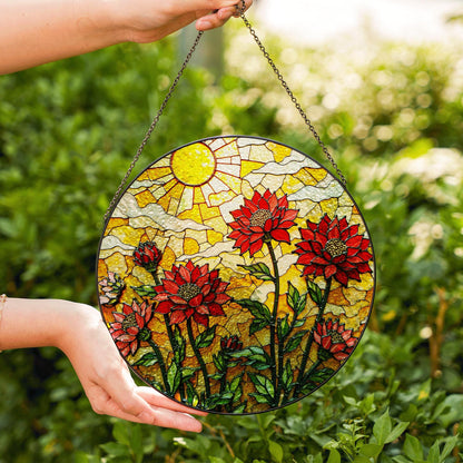 Red wildflower stained glass window sun catcher floral garden art gift for mothers day birthday or nature lover