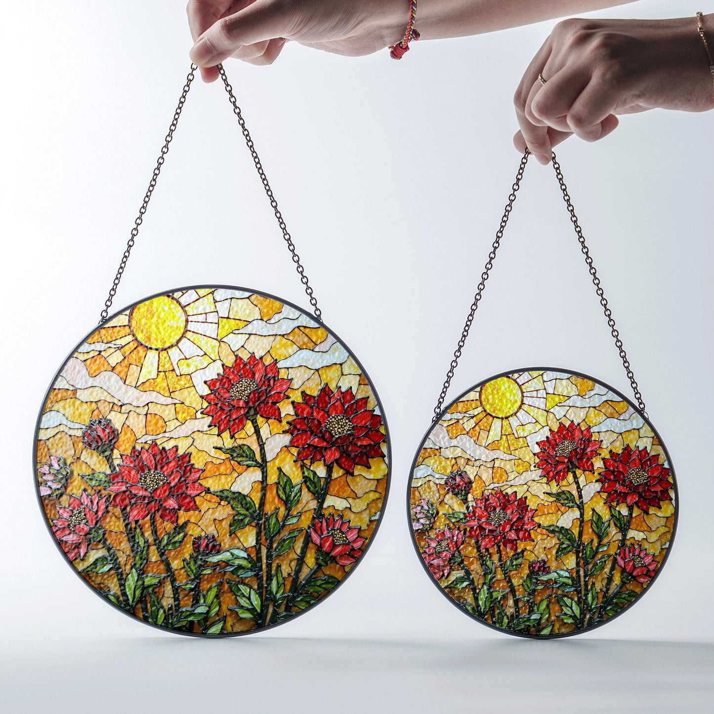 Red wildflower stained glass window sun catcher floral garden art gift for mothers day birthday or nature lover