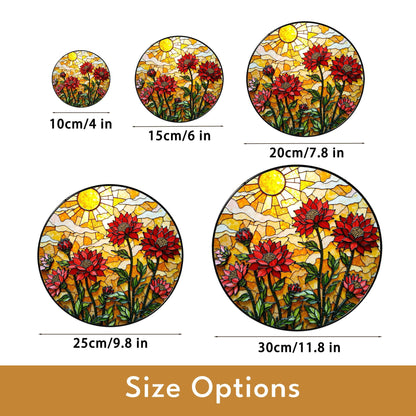Red wildflower stained glass window sun catcher floral garden art gift for mothers day birthday or nature lover