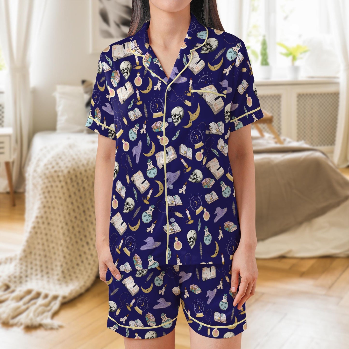 Fantasy Reader Satin Pajama Set, Book Lover Sleepwear, Enemies to Lovers Pajama Set, Bookish Pajamas, Short Sleeve or Long Sleeve Pajama Set