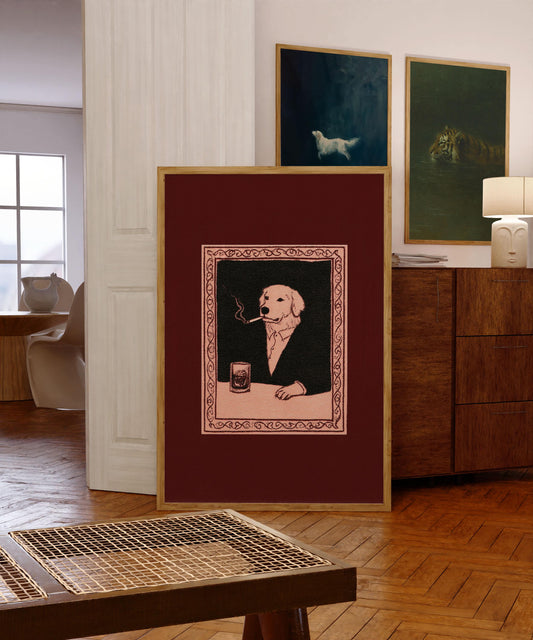 Sophisticated Golden Retriever Poster Funny Dog Print Vintage Beverage Poster Bar Wall Decor Retro Beer Poster for Man Cave Drawing Wall Art