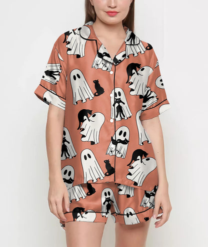 Halloween Gifts, Halloween Shirt, Pajamas Satin Set, Ghost Shirt, Ghost Shirt Design, Gift For Women, Halloween Coquette Png, Spooky Season