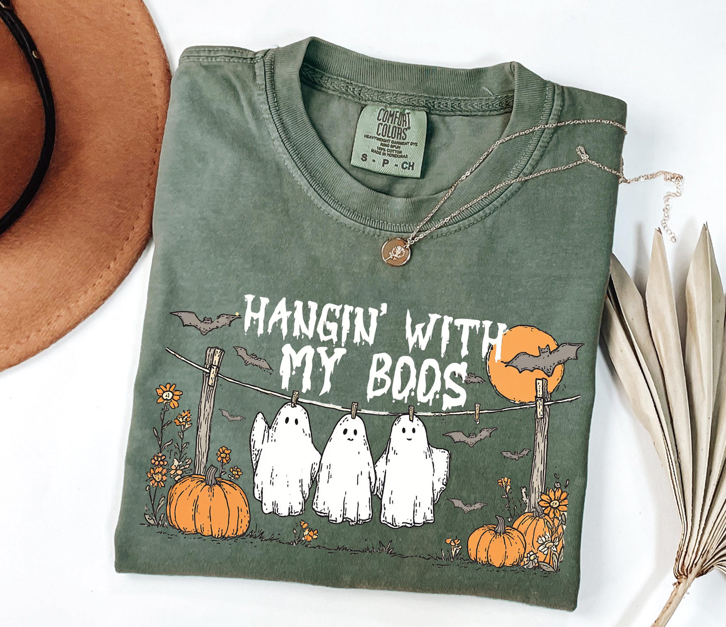 Comfort Colors® Hangin with My Boos Shirt, Funny Hanging Ghost Friends Halloween Shirt, Retro Ghost Shirt, Cute Halloween Shirt, Fall Shirt