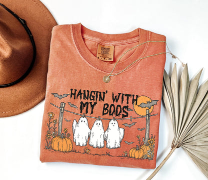 Comfort Colors® Hangin with My Boos Shirt, Funny Hanging Ghost Friends Halloween Shirt, Retro Ghost Shirt, Cute Halloween Shirt, Fall Shirt