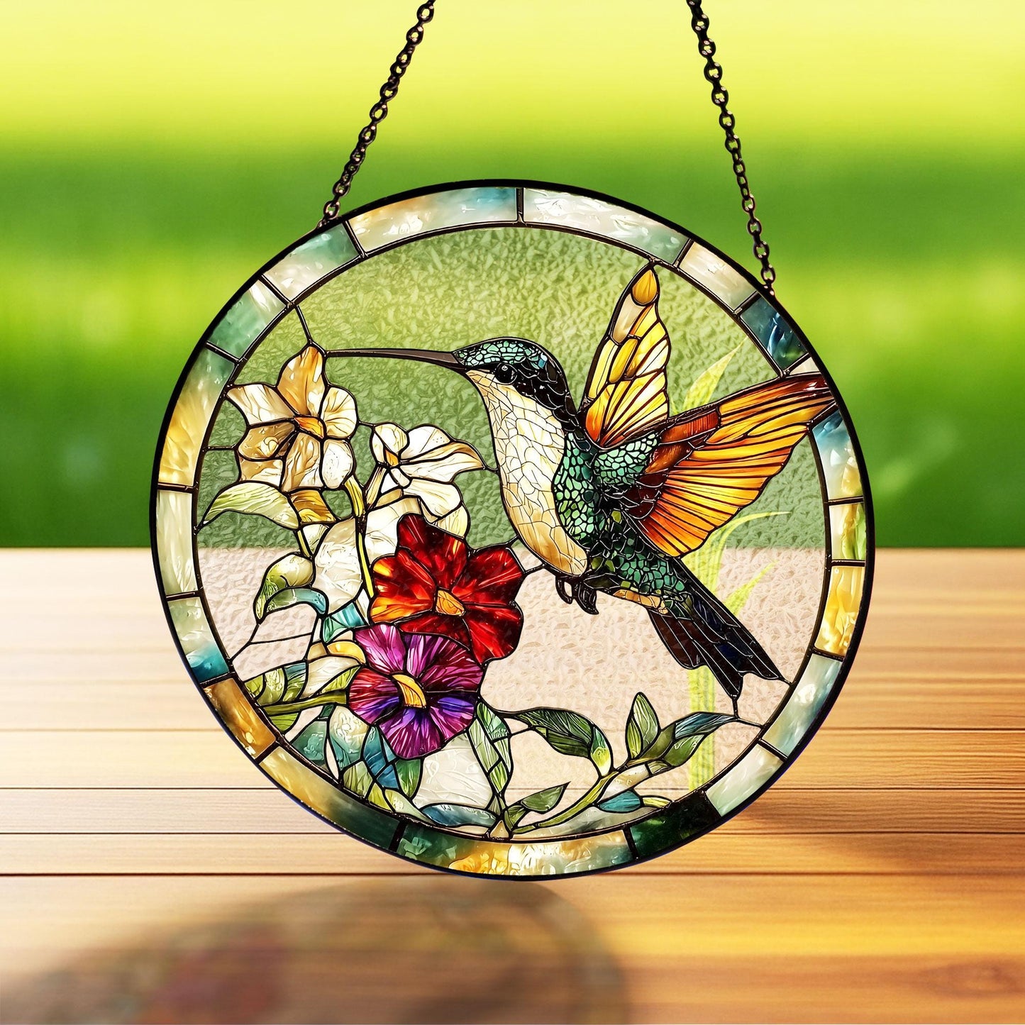 Hummingbird and Flower stained glass, Tiffany Glass Bird Window Hanging, Stained Glass Hummingbird Suncatcher,