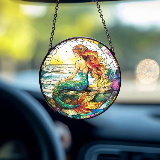 Mermaid Stained Glass Suncatcher, Ocean Suncatcher, Mermaid Lovers Gift, Natural Gift, Beach Home Decor, Nautical Home Accent, Beach Gift