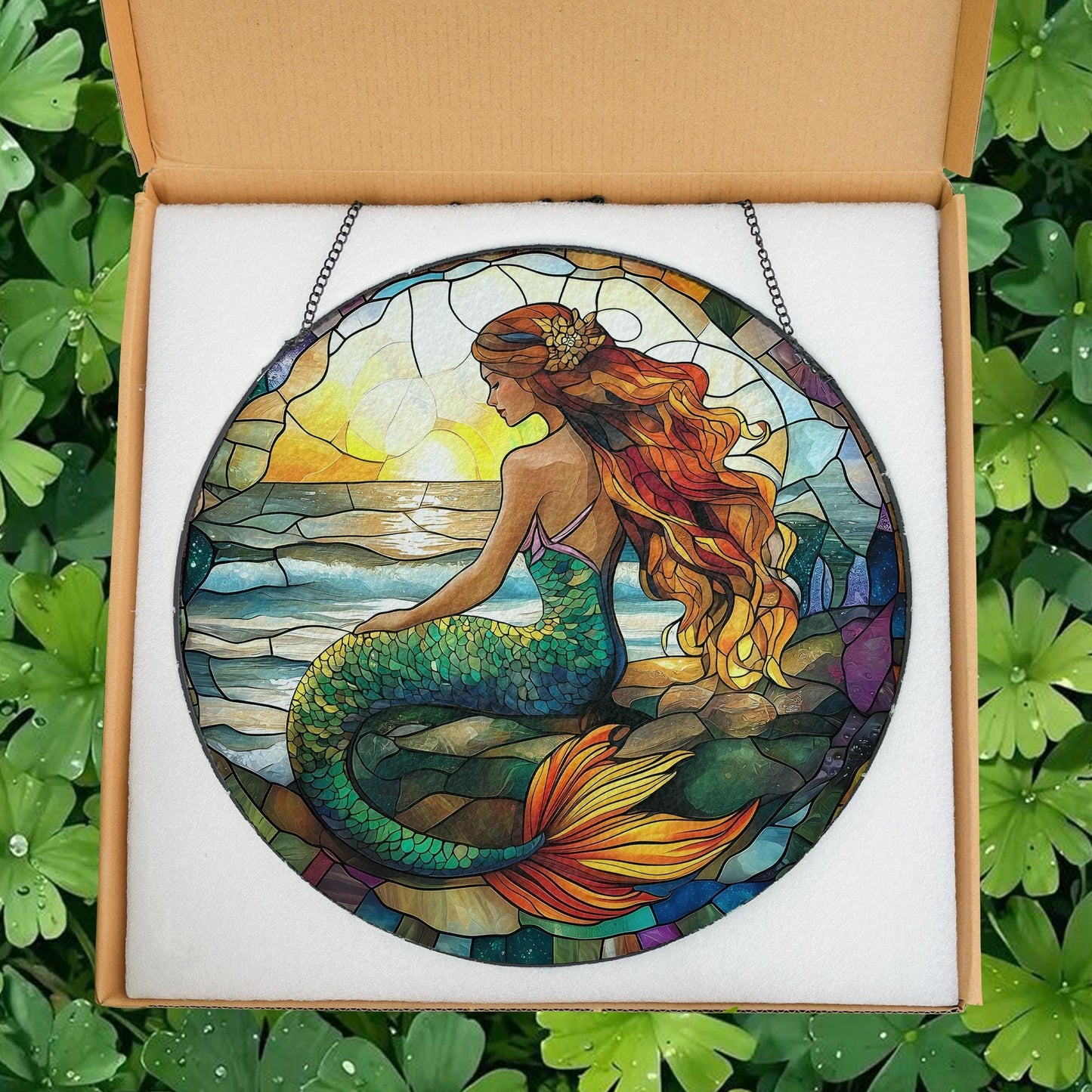 Mermaid Stained Glass Suncatcher, Ocean Suncatcher, Mermaid Lovers Gift, Natural Gift, Beach Home Decor, Nautical Home Accent, Beach Gift