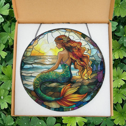Mermaid Stained Glass Suncatcher, Ocean Suncatcher, Mermaid Lovers Gift, Natural Gift, Beach Home Decor, Nautical Home Accent, Beach Gift