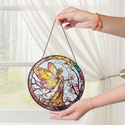 Fairy With Cherry Blossum SUNCATCHER, Fairy LightCatcher Window Hanging, Fantasy Home Decor, Garden Decor, Gift for Mom, Fairy Lover Gift