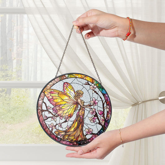 Fairy With Cherry Blossum SUNCATCHER, Fairy LightCatcher Window Hanging, Fantasy Home Decor, Garden Decor, Gift for Mom, Fairy Lover Gift