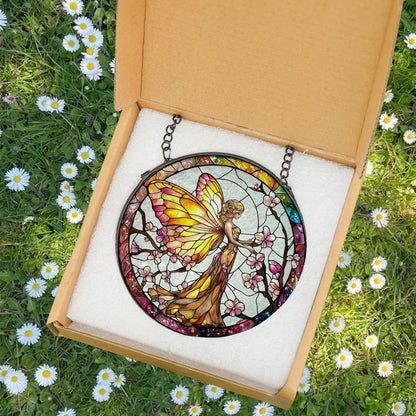 Fairy With Cherry Blossum SUNCATCHER, Fairy LightCatcher Window Hanging, Fantasy Home Decor, Garden Decor, Gift for Mom, Fairy Lover Gift