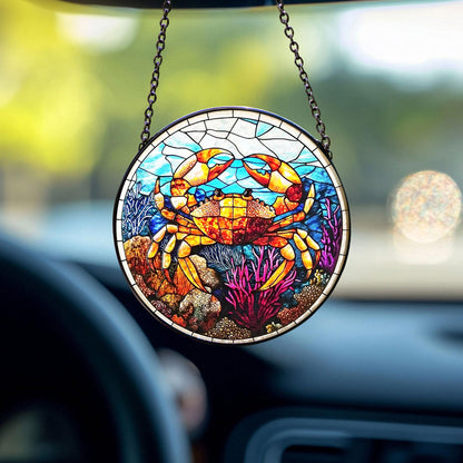 Crab Stained Glass Suncatcher, Crab Ornament, Suncatcher Ornament Gift, Suncather For Window, Custom Shape Suncatcher