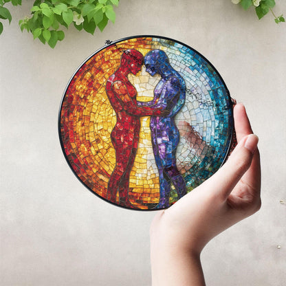 LGBTQ Couple Suncatcher, Gay Couple Silhouette Suncatcher, LGBTQ Sun Catcher, Gay Pride Romantic Decor, Romantic LGBTQ Decor, Wedding Gift