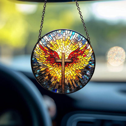 Cross Glass Suncatcher, Catholic Stained Glass Decor, Religious Gift, Gift for Grandma, Christian Glass Suncatcher, Faith Cross Home Decor