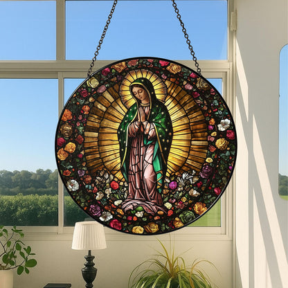 Mexican Virgen de Guadalupe Religious GLASS Suncatcher Hanging, Jesus Christ, Lamb of God hanging, Southwest Decor, Catholic Suncatcher