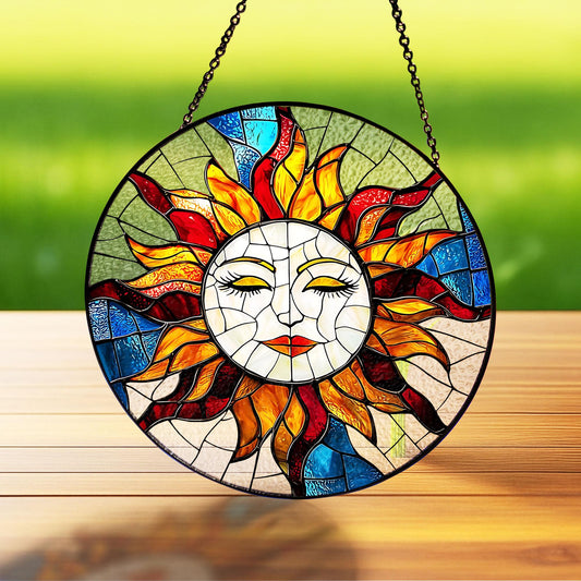 Sun Face Glass Suncatcher, Sun Suncatcher Ornament, Faces Light Catcher Window Hanging, Whimsical Spiral Sun, Sun Decor, Sun Set Lover Gift