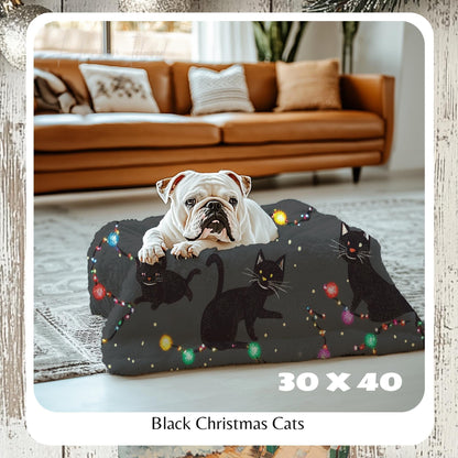 Cozy Black Christmas Cat Throw Blanket,  Fleece Bedding with Christmas Lights, Cute Gothic Holiday Decor, HarborIslandDecor