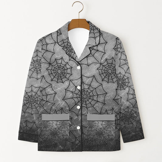 Spider Web Pajamas Set, Gray Halloween Sleepwear, Fall Season Homewear, Spooky Web Matching Set, Halloween Gift, Halloween Spider Pyjamas