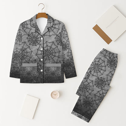 Spider Web Pajamas Set, Gray Halloween Sleepwear, Fall Season Homewear, Spooky Web Matching Set, Halloween Gift, Halloween Spider Pyjamas