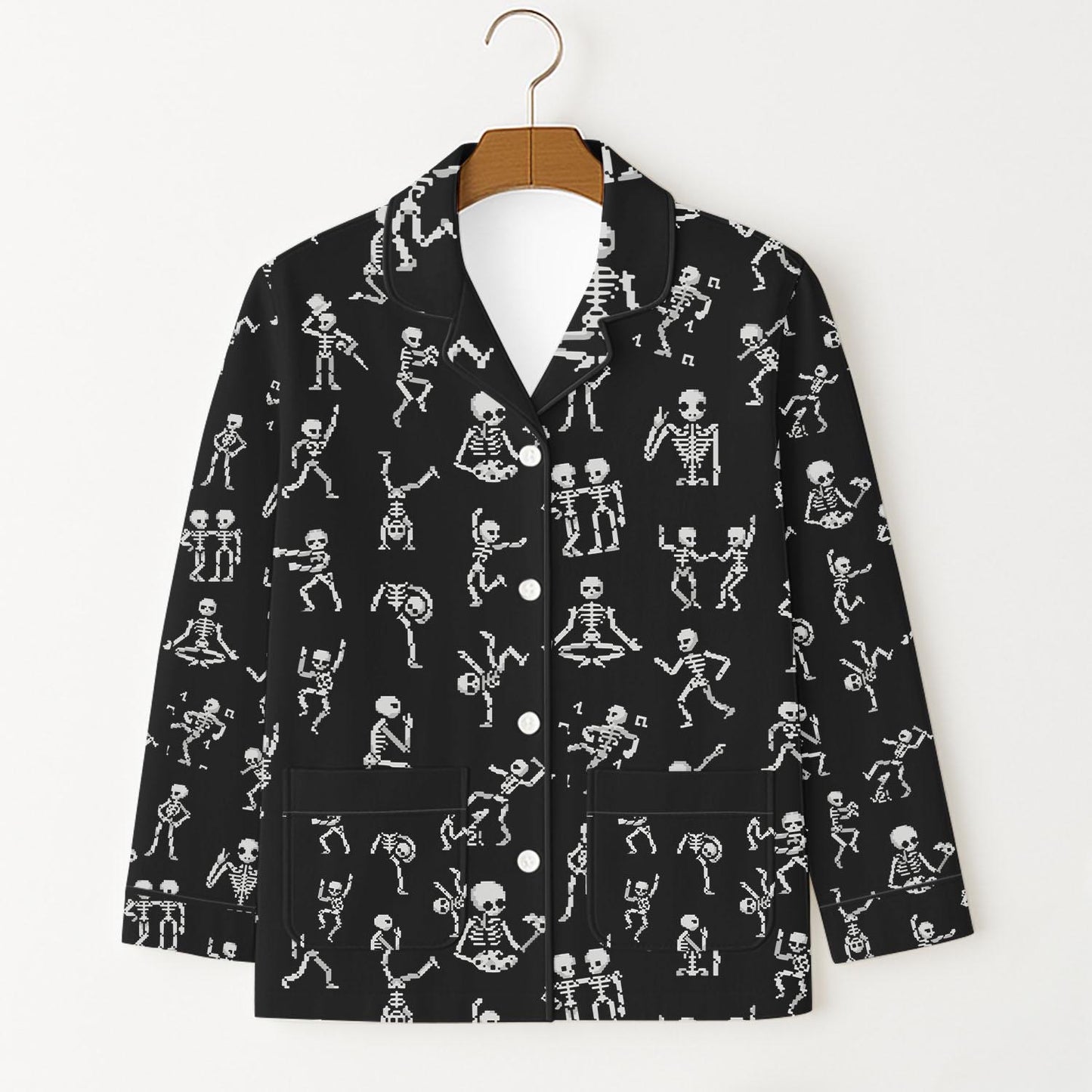 Dancing Skeleton Sleepwear, Spooky Halloween Matching Set, Funny Skeleton Homewear, Black Nightwear for Fall and October Vibes