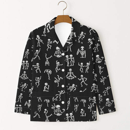 Dancing Skeleton Sleepwear, Spooky Halloween Matching Set, Funny Skeleton Homewear, Black Nightwear for Fall and October Vibes