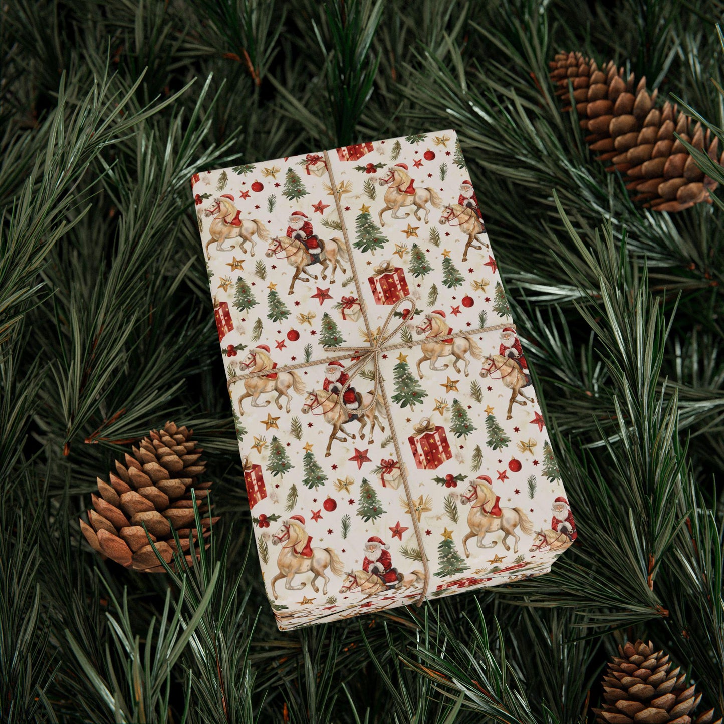 Santa Horse Wrapping Paper, Equestrian Christmas Gift Wrap, Cowgirl Holiday Paper, Winter Riding Present Wrap, Horse Lover Xmas