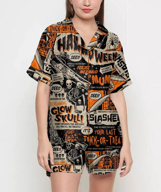 Horror Halloween Gifts, Halloween Shirt, Pajama Satin Set, Halloween Coquette, Spooky Season, Scary Gift, Gift For Halloween, Vintage Retro