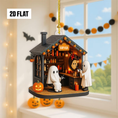 Personalized Hair Salon 2D Flat Ornament, Custom Name Ornament, Hairdresser Hairstylist Gift, Halloween Window Hangings, Hair Salon Decor