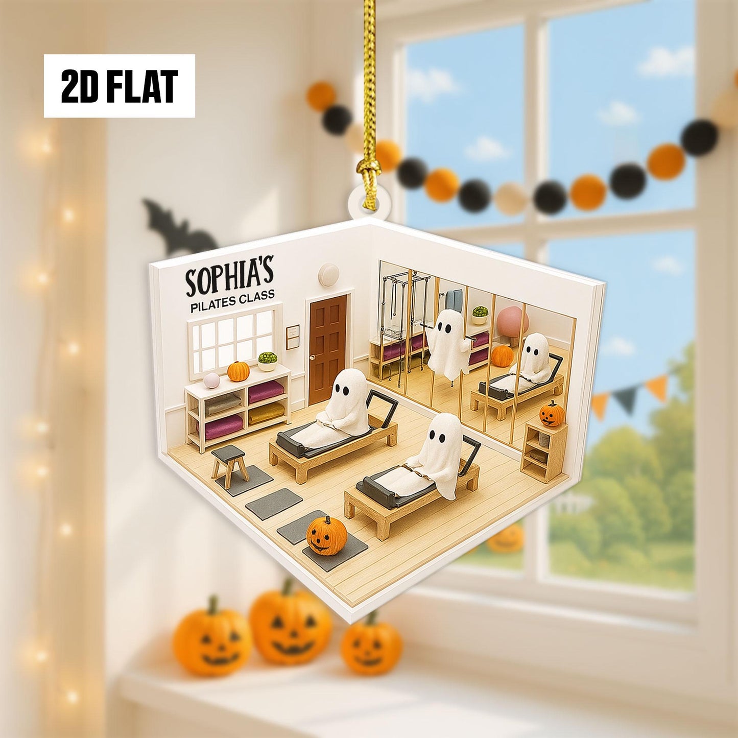 Personalized Pilates Classroom 2D Flat Ornament, Custom Name Ornament, Pilates Teacher Ornament, Halloween Window Hangings, Pilates Lover