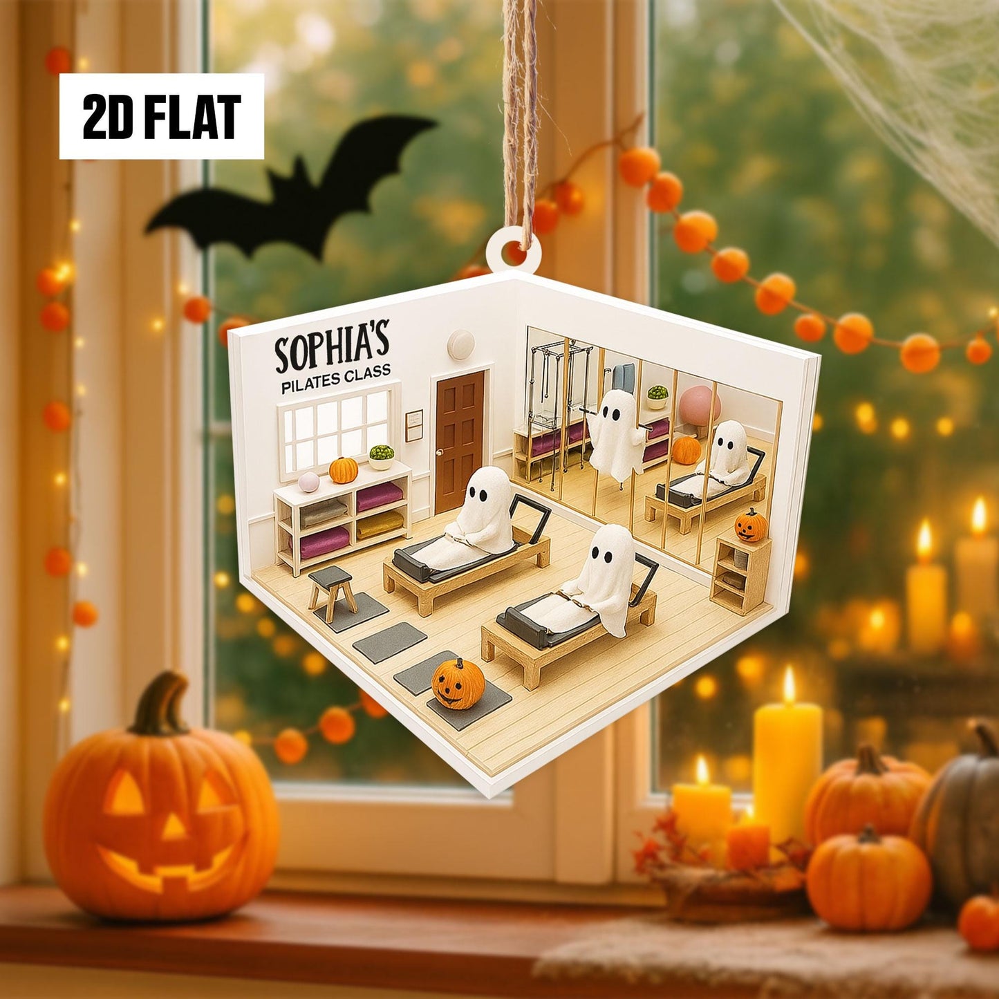 Personalized Pilates Classroom 2D Flat Ornament, Custom Name Ornament, Pilates Teacher Ornament, Halloween Window Hangings, Pilates Lover