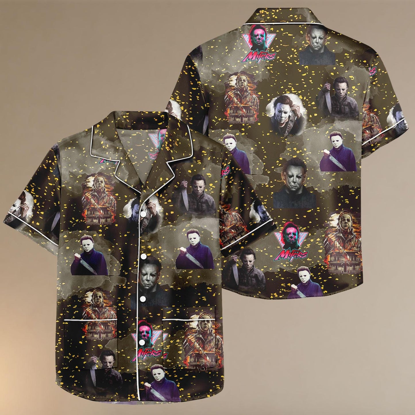 Horror Movie Satin Pajama Set, Michael Myers Freddy Krueger Sleepwear, Spooky Halloween PJs for Horror Fans