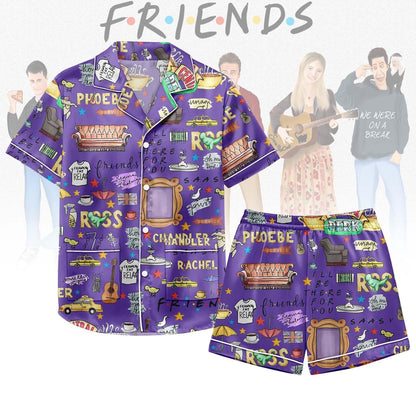 Friends TV Show Satin Pajama Set, Central Perk Lounge PJs, Funny Purple Sleepwear Set, Movie Friends Loungewear