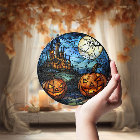 Halloween Stained Glass Suncatcher, Spooky Home Decor, Halloween Suncatcher, Halloween Ornament Suncatcher,Halloween Gift,Stained Suncatcher
