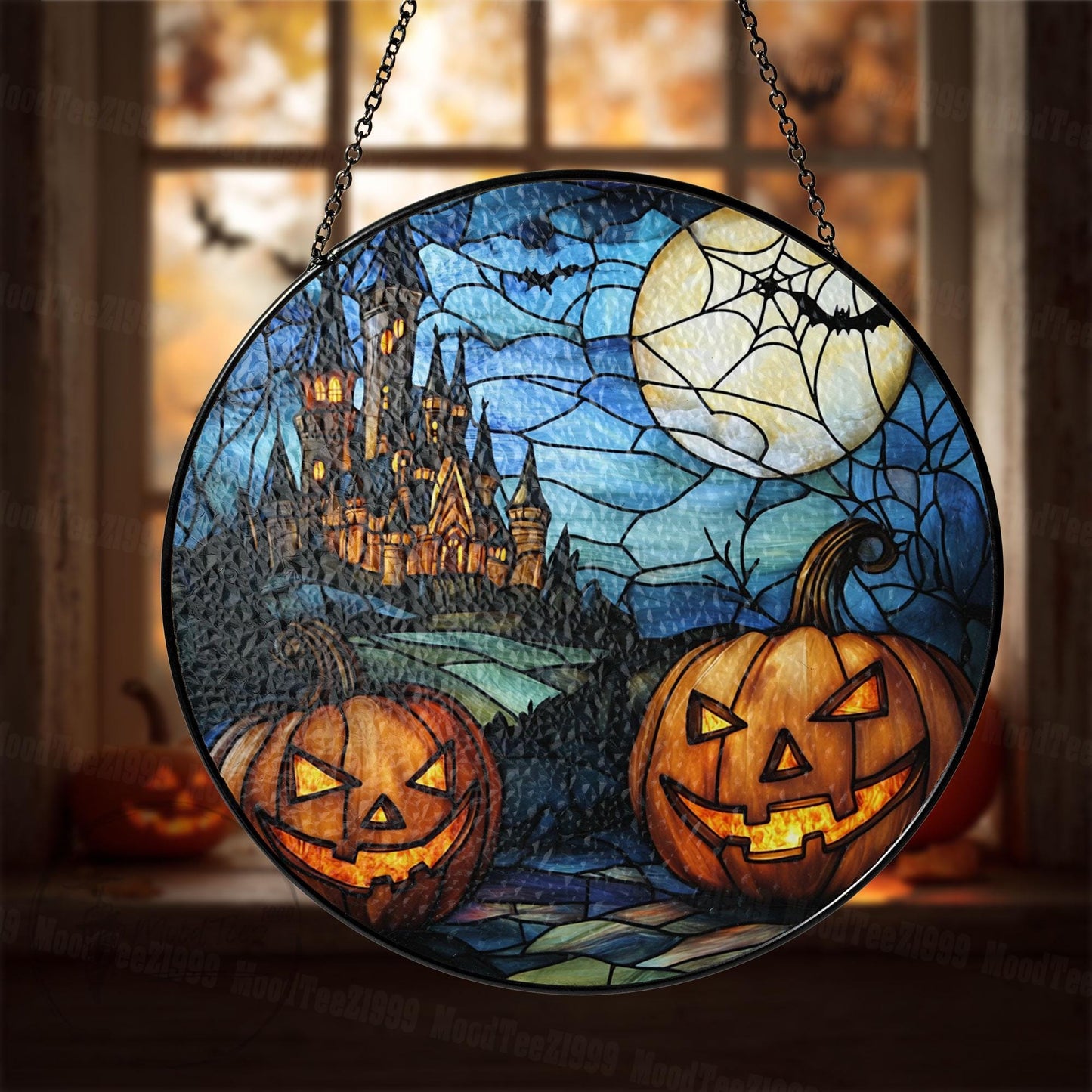 Halloween Stained Glass Suncatcher, Spooky Home Decor, Halloween Suncatcher, Halloween Ornament Suncatcher,Halloween Gift,Stained Suncatcher
