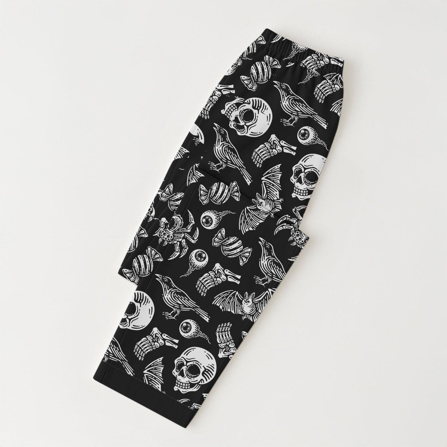 Halloween Pattern Pajama Set, Black Skull Eyeballs Spiders Shirt, Creepy Loungewear, Spooky Season Sleepwear, Halloween Gift