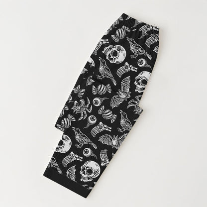 Halloween Pattern Pajama Set, Black Skull Eyeballs Spiders Shirt, Creepy Loungewear, Spooky Season Sleepwear, Halloween Gift