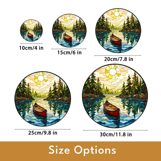 Canoe on Forest Lake Stained Glass Suncatcher Window Hanging Rustic Cabin Decor Gift for Nature Lovers