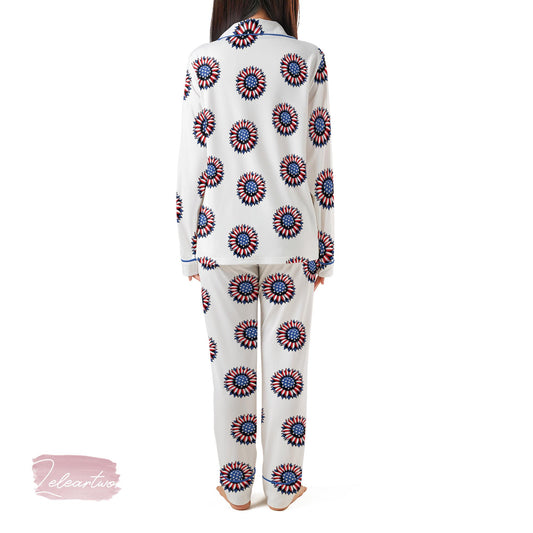 American Flower Set – Patriotic Starburst Pajama Shorts | USA Summer Sleepwear | 4th of July Lounge Gift