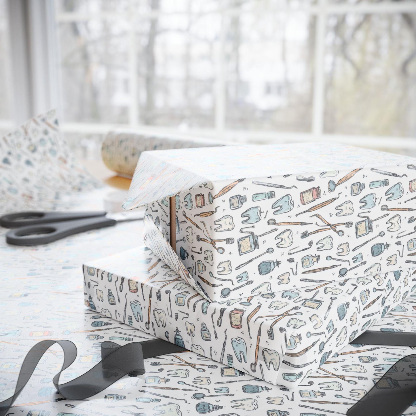 Dental Themed Wrapping Paper, Tooth Office Decor, Dentist Gift Wrap Fun Gift Wrap for Dental Office Dentist and Hygienists