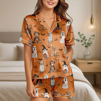Dog Halloween Satin Pajamas, Mummy Witch Ghost Pumpkin Loungewear, Cute Pet Costume Sleep Set, Halloween Pumpkin Pjs, Halloween Party G