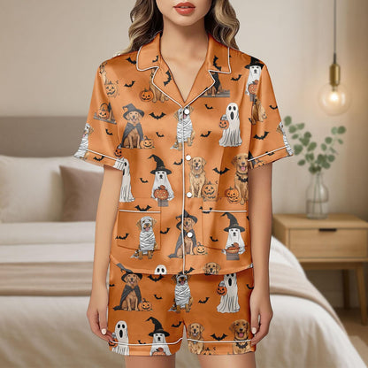Dog Halloween Satin Pajamas, Mummy Witch Ghost Pumpkin Loungewear, Cute Pet Costume Sleep Set, Halloween Pumpkin Pjs, Halloween Party G