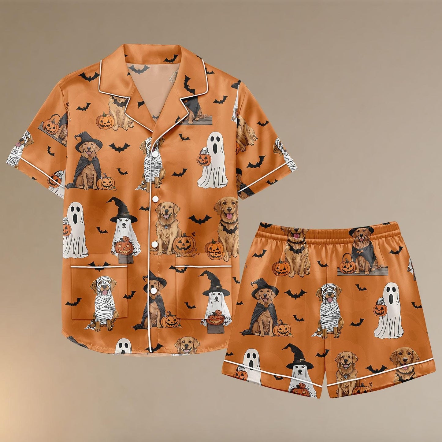 Dog Halloween Satin Pajamas, Mummy Witch Ghost Pumpkin Loungewear, Cute Pet Costume Sleep Set, Halloween Pumpkin Pjs, Halloween Party G