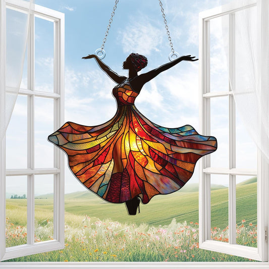 African Dancer Acrylic Window Hanging, Black Woman Home Decor, Colorful Dress Ornament, Black Art Decor, Inspirational Gift, Home Decor