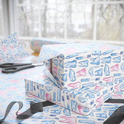 Dental Clinic Wrapping Paper, Tooth Design Gift Wrap, Orthodontist Print Fun Gift Wrap for Dental Office Dentist and Hygienists